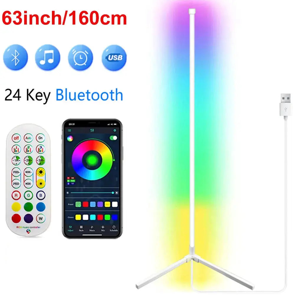 Simples Market 160cm Tuya corner floor lamp with RGB LED, dimmable, Bluetooth remote and app control