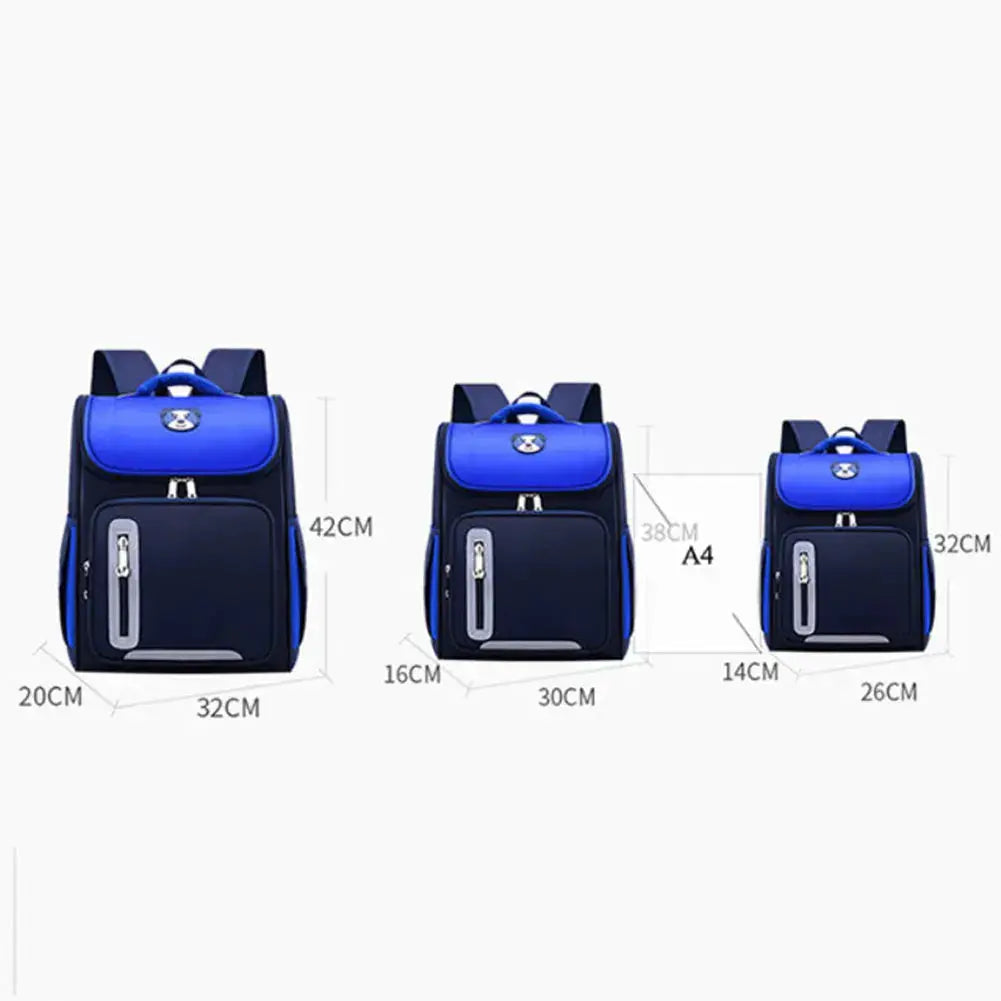 Simples Market 3-pack blue reflective school backpacks for kids; large, medium, and small sizes.