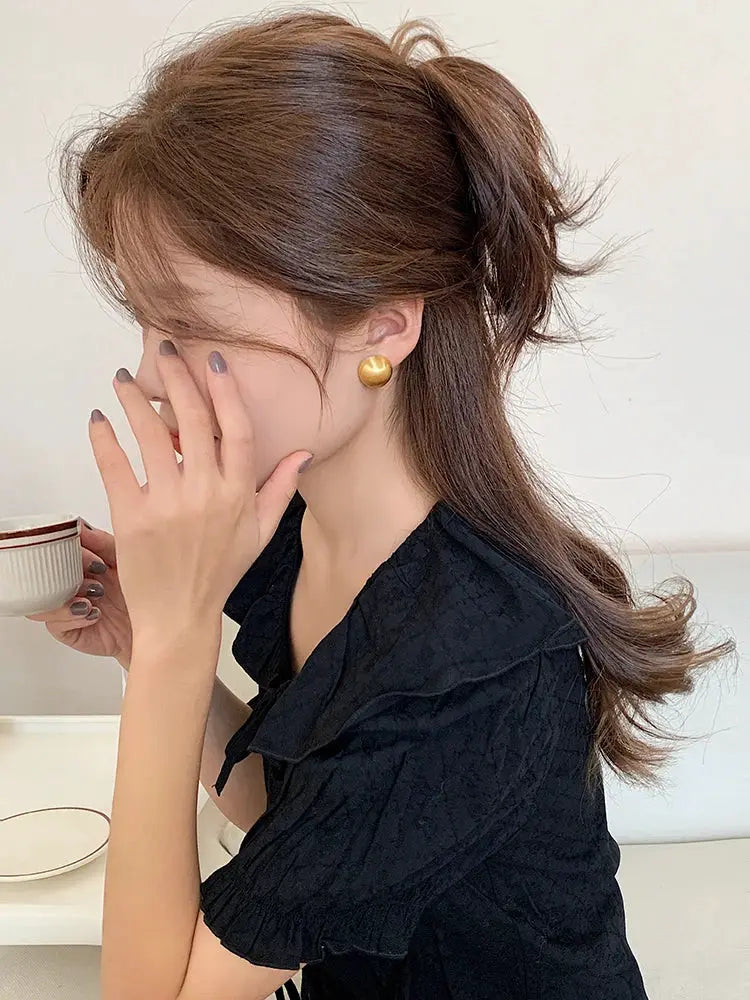 Simples Market gold-tone brushed frosted metal semicircle earrings for women
