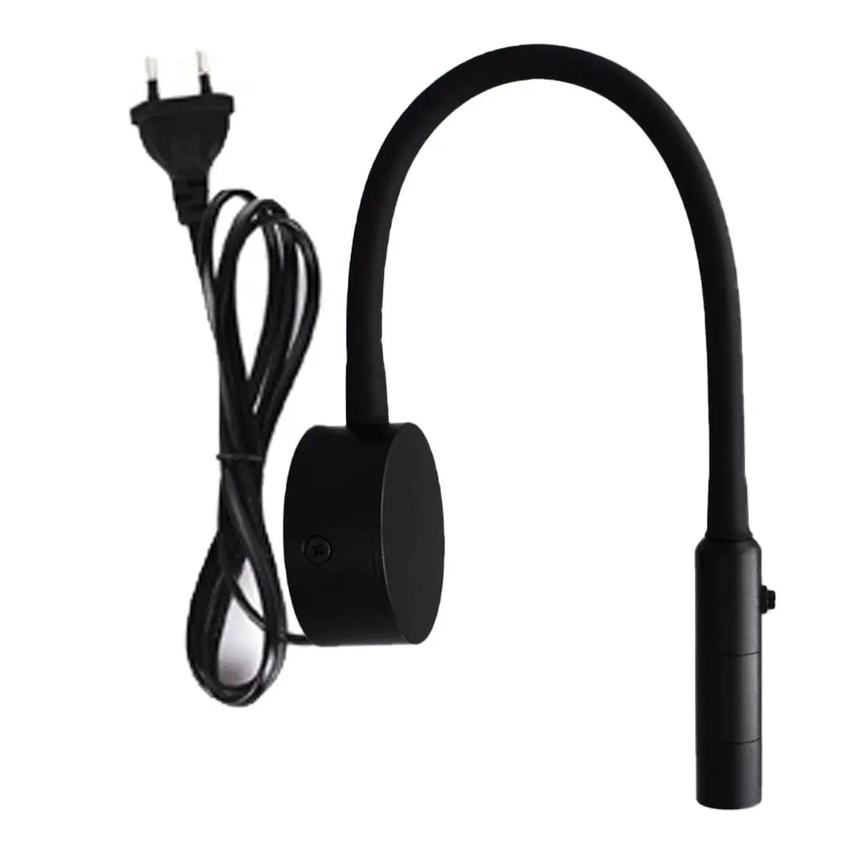 LED flexible hose wall lamp with gooseneck, black bedside reading light with switch
