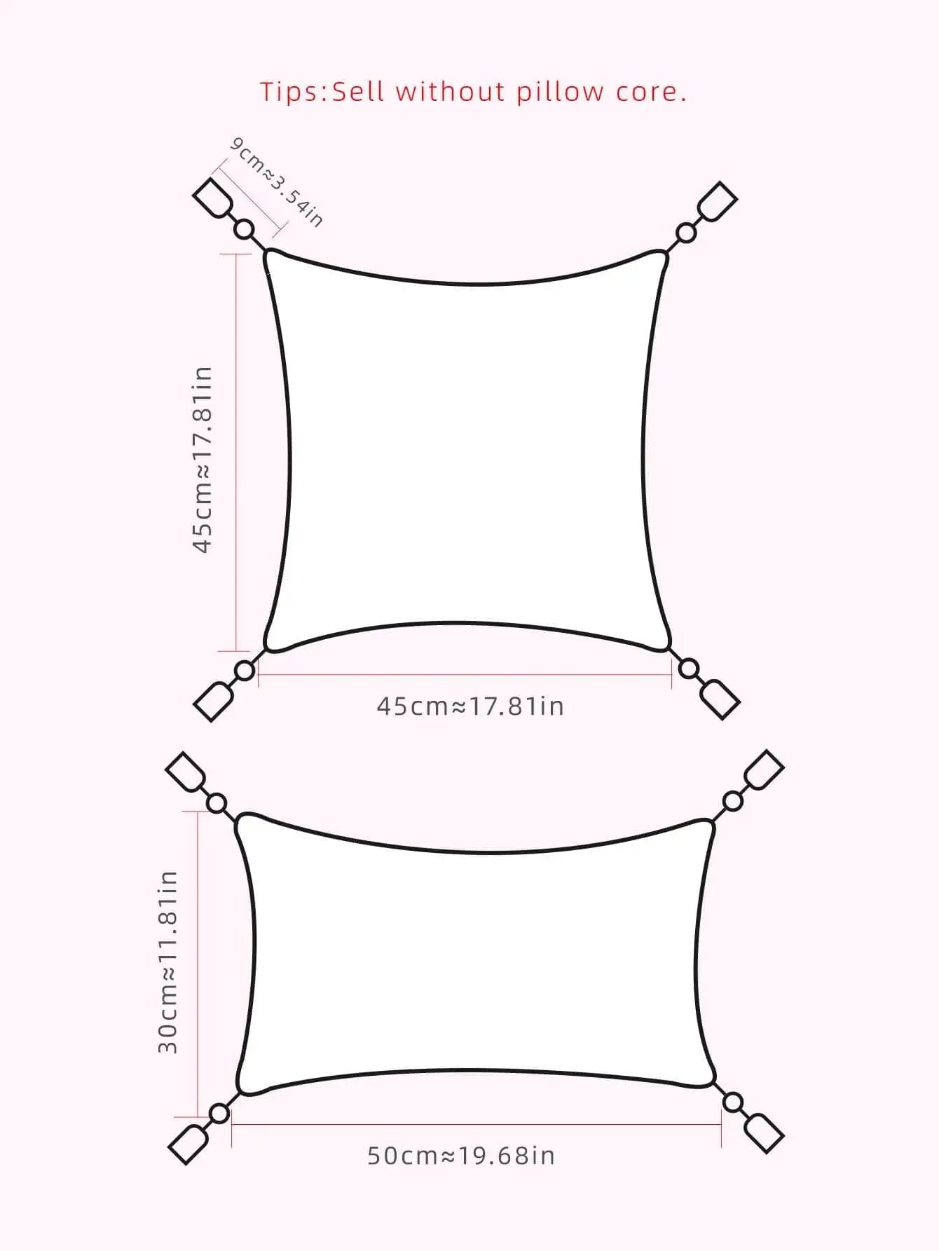 Simples Market yellow sun pattern pillowcase cover; two sizes shown (45×45 cm, 50 cm) with corner ties