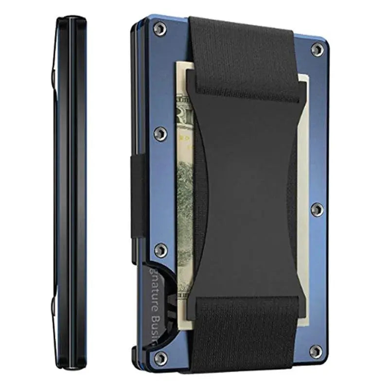 Simples Market forged carbon fiber mini slim wallet case for men with card holder and elastic strap, blue frame