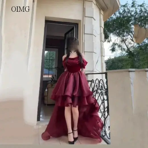 Elegant Burgundy Off Shoulder Backless Prom Gown Floor Length Dress