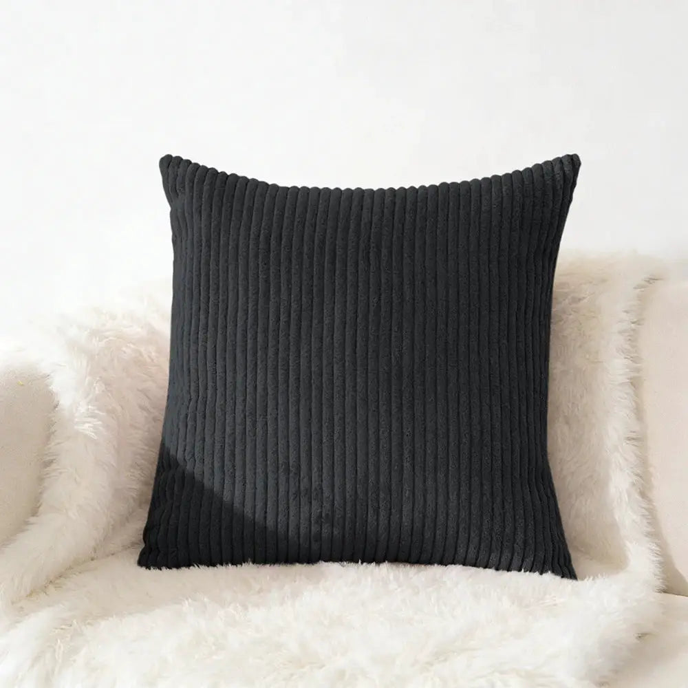 Corduroy pillow cover in black, 40x40 cm, soft cushion cover for sofa.