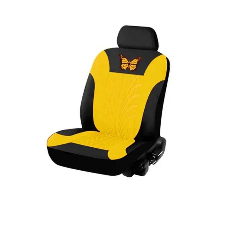 Car seat cover set, universal butterfly embroidery in yellow and black by Simples Market