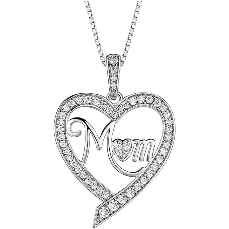 Heart Shaped Pendant Necklace Hollow Design Rhinestone Zinc Alloy for Women Gift for Best Friends Mothers Day Party Wear