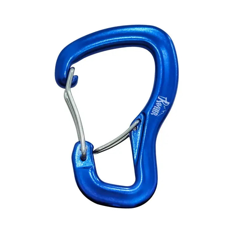 Blue aluminum hammock carabiner by Simples Market with silver wire gate.