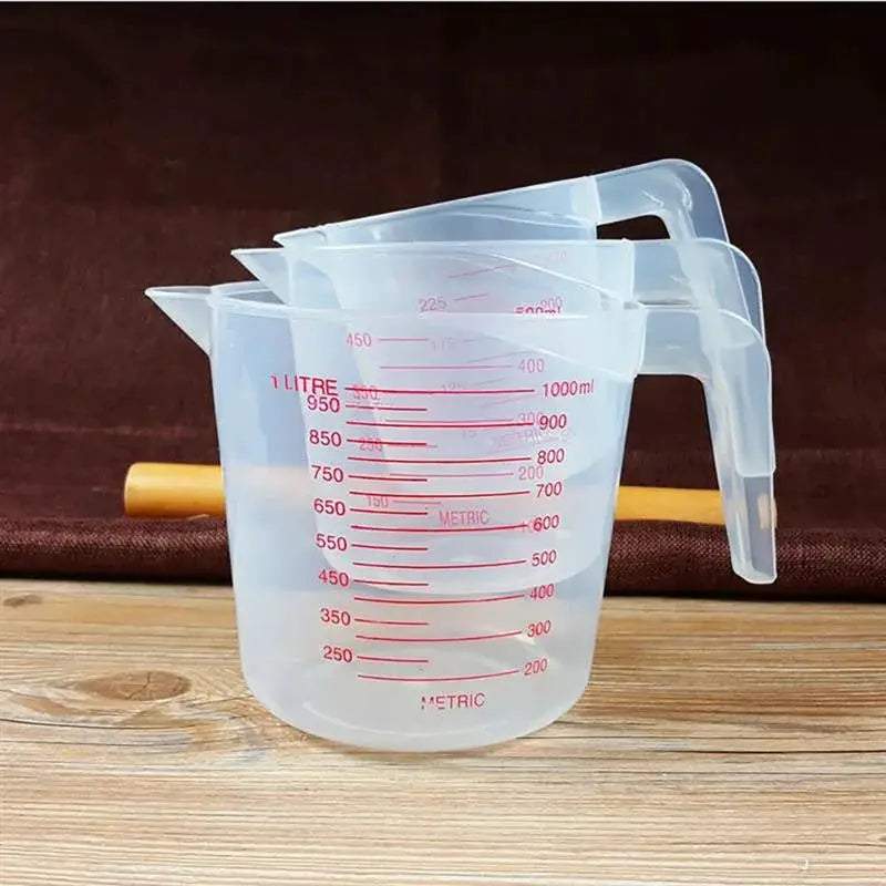 3 Piece Liquid Measuring Cups 250ml 500ml 1000ml PVC Scale Beaker Set Kitchen Baking Tools
