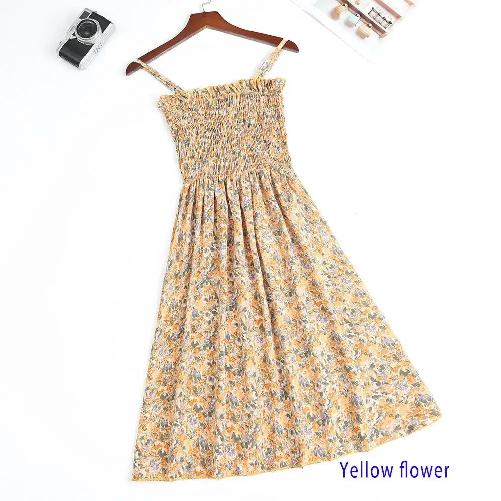 Summer Chiffon Camisole Dress For Women Elastic Waist Spaghetti Straps