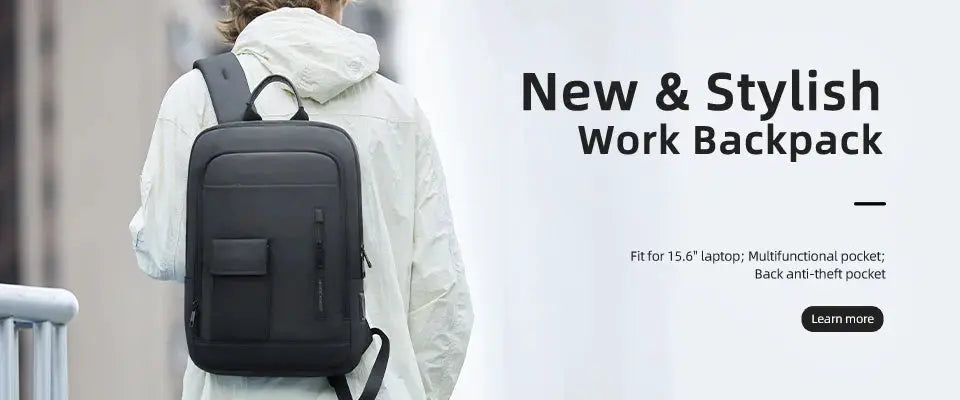Black HK Slim Backpack for men with 15.6-inch laptop compartment, minimalist business style