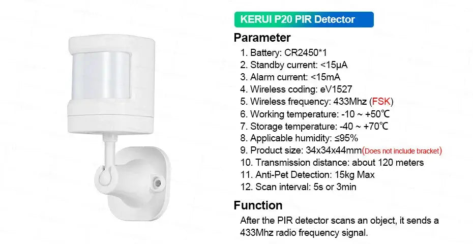 KERUI PIR detector motion sensor on wall mount, white