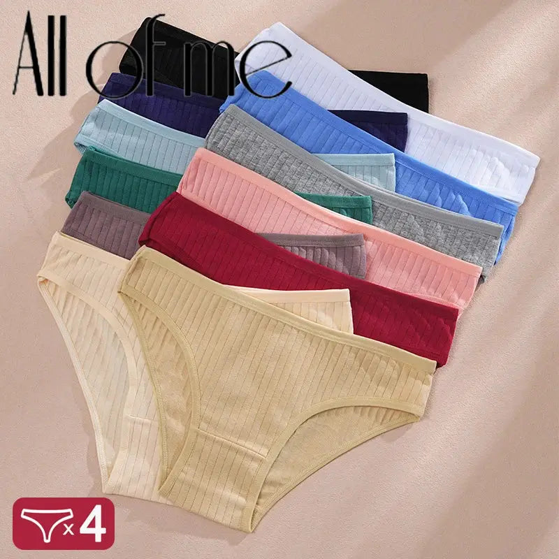 Women's cotton panties 4-pack in assorted colors with ribbed texture and comfortable stretch.