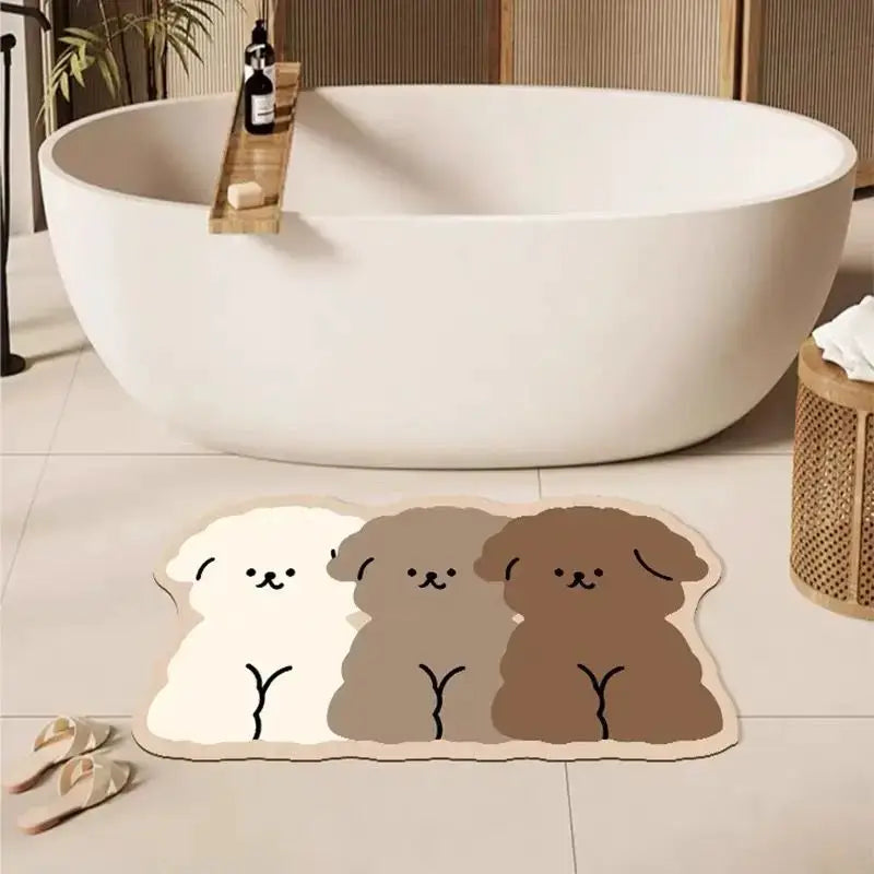 Three Color Puppy Bath Mat Non Slip Rubber Bottom Quick Dry Absorbent Floor Rug For Bathroom Household