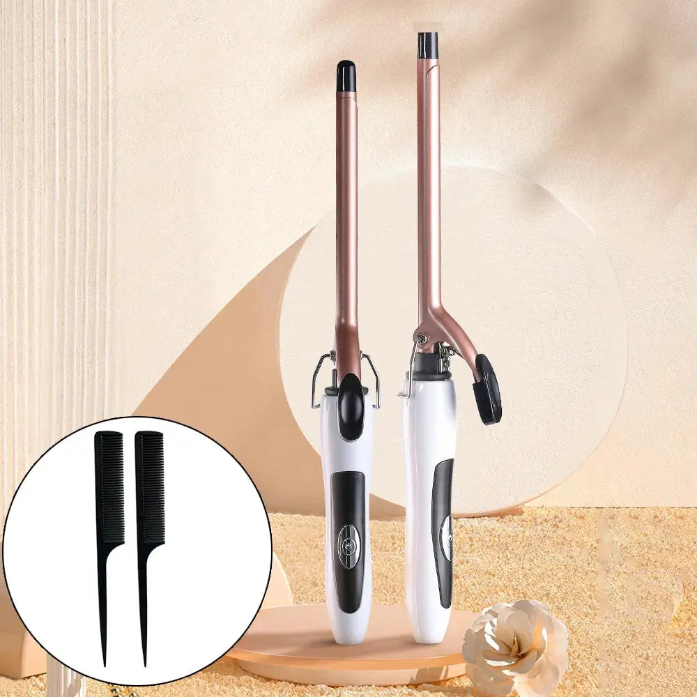 Simples Market set of two euro-standard 0.51-inch ultra-fine curling irons with rose-gold barrels and constant temperature