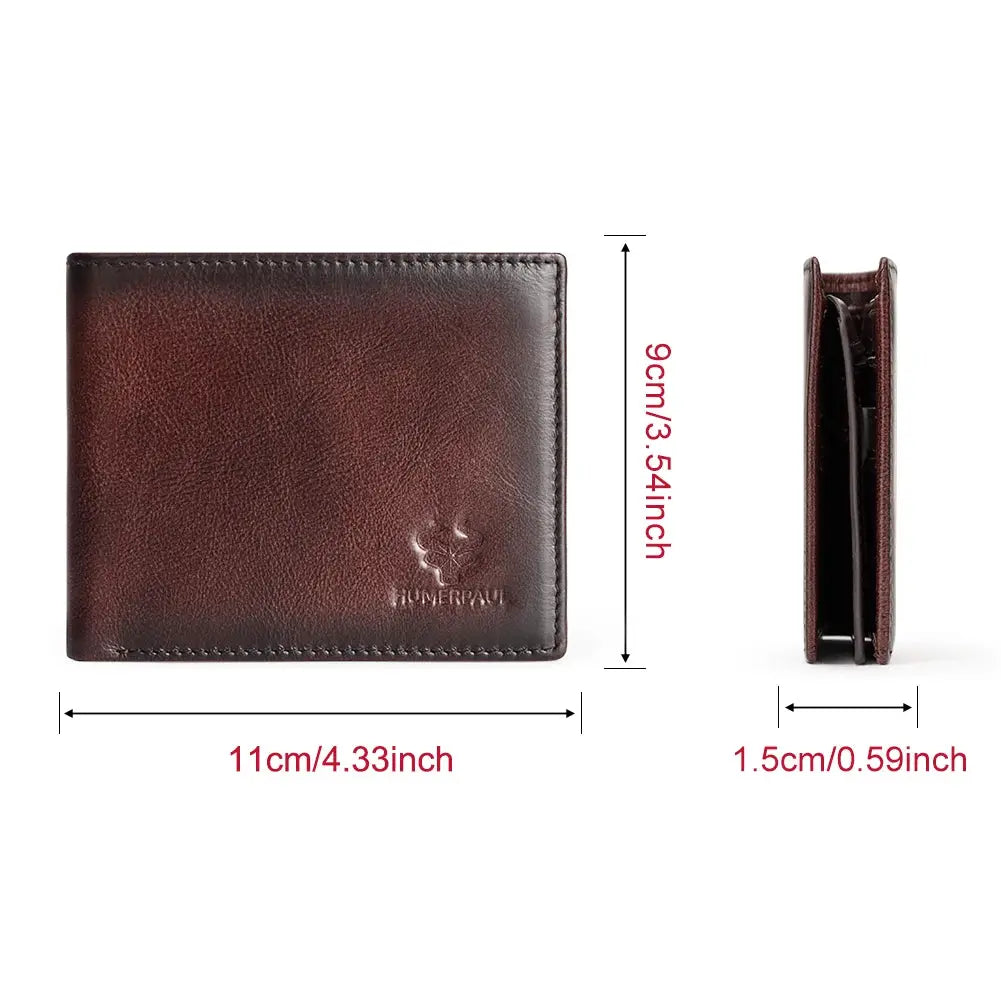 KAVIS handmade genuine leather wallet with RFID protection and ID window in brown