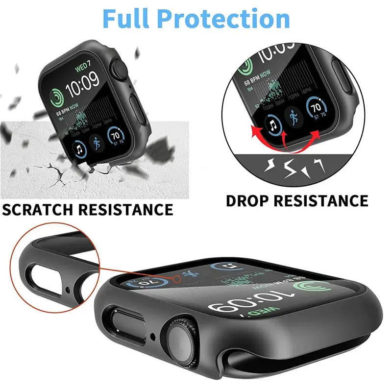 Simples Market Glass+Cover Apple Watch case with screen protector, black, for 40–46mm models