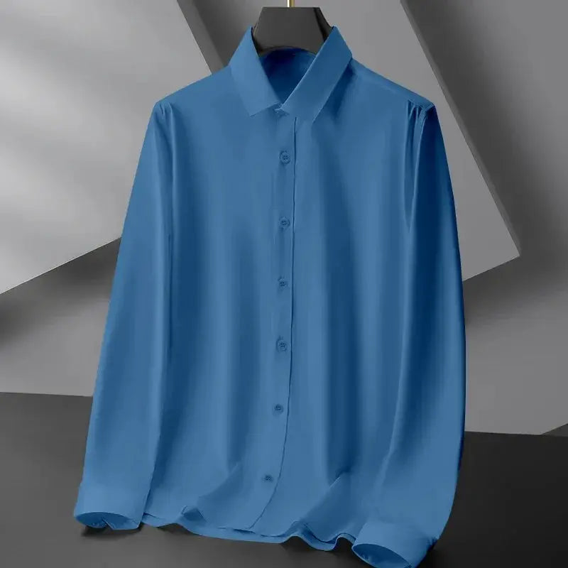 Men's blue Simples Market long-sleeve wrinkle-resistant business casual shirt