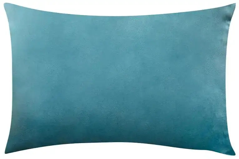 Soft velvet cushion cover in blue turquoise, rectangular 30x50 cm, for living room decor.