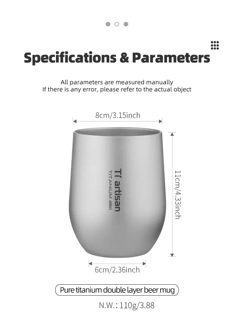 Tiartisan titanium beer cup, pure double-layer mug, 255ml/400ml outdoor camping drinkware