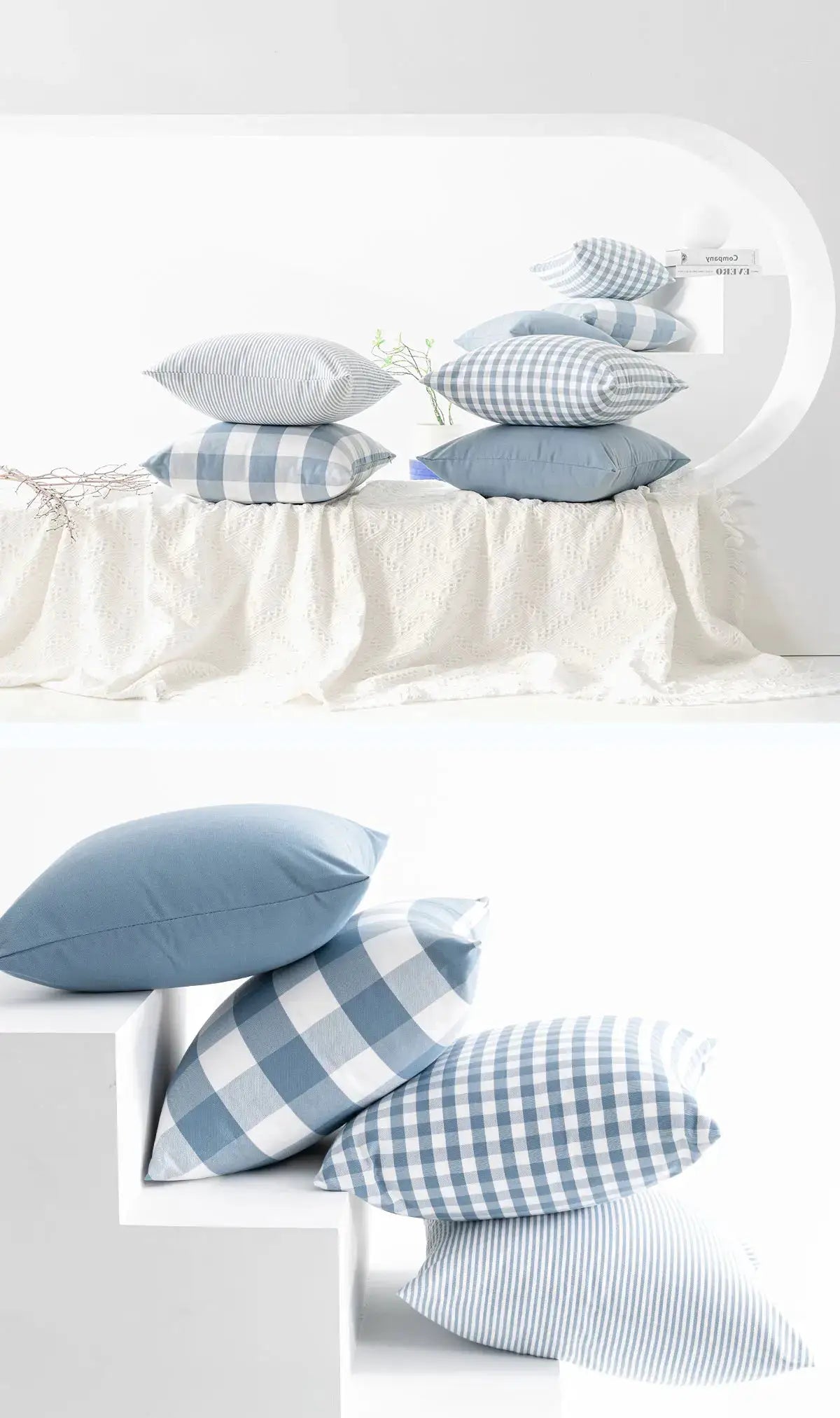 Light blue plaid pillow cover for sofa cushions, decorative 30x50cm/45x45cm, 1pc