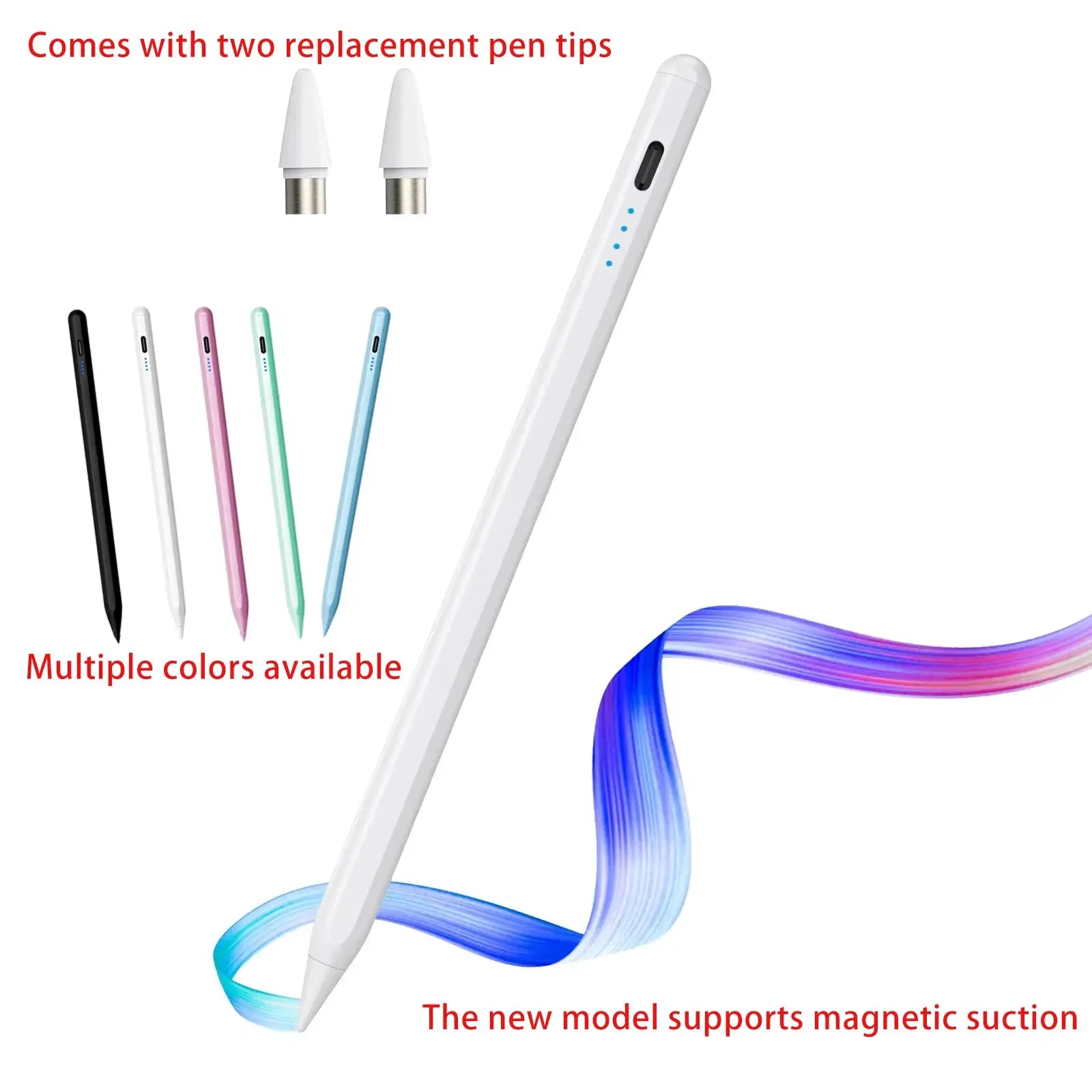 Simples Market universal stylus pen for touchscreens; white with blue indicator dots, with two replacement tips