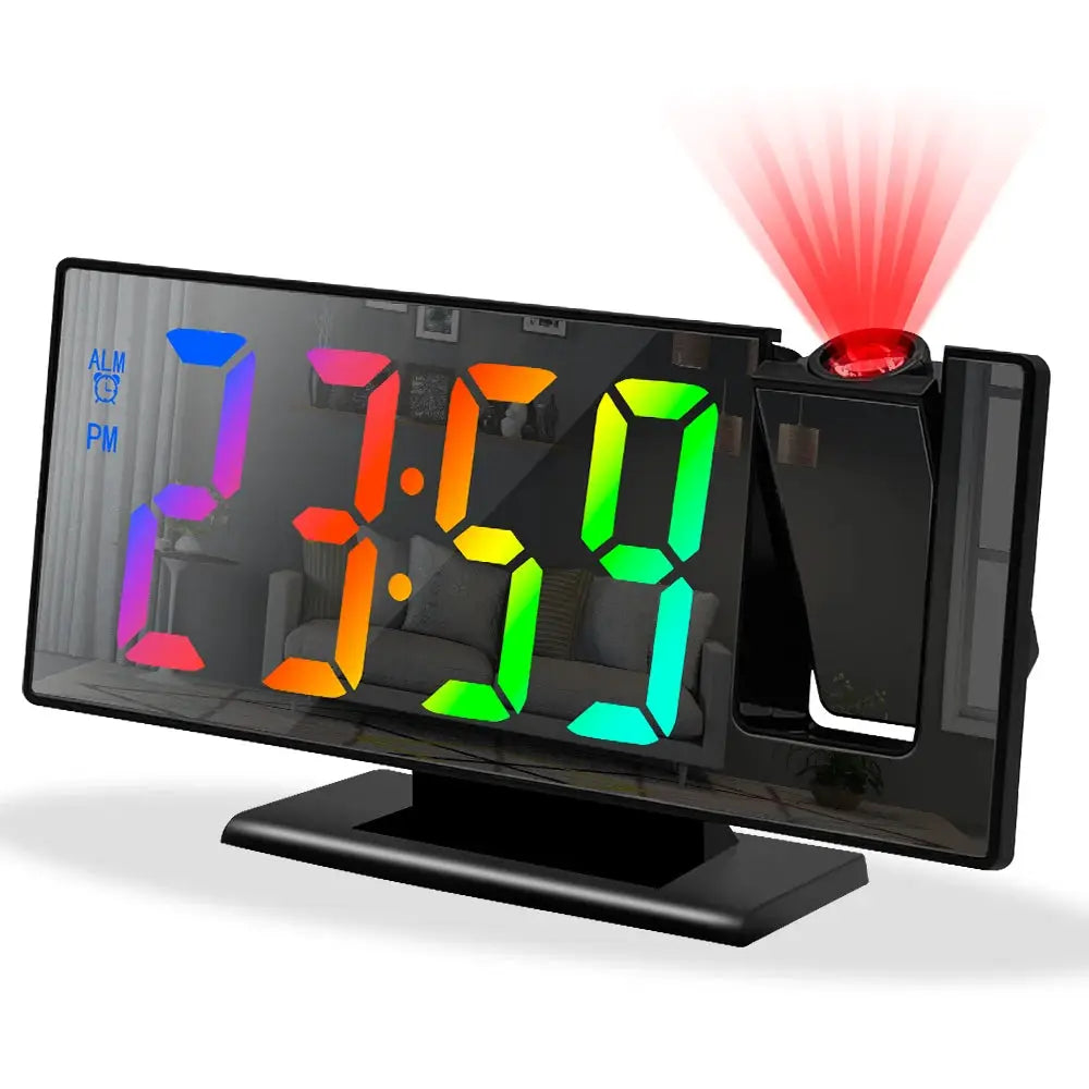 USB Powered Digital Alarm Clock with 180° Projection, rainbow LED digits, Simples Market