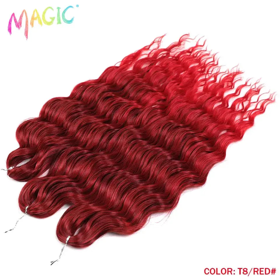 Anna synthetic hair 24in water-wave braiding extensions in red; crochet afro twist bundles by Simples Market