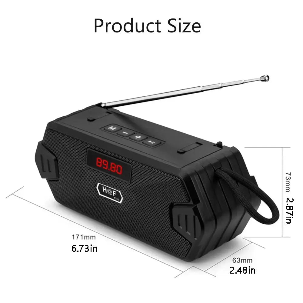 Simples Market outdoor portable Bluetooth speaker with FM radio, black rugged grille and LED display