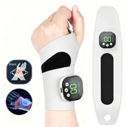 EMS cordless hand and wrist massager by Simples Market; white cuff with handheld control and 10 modes.