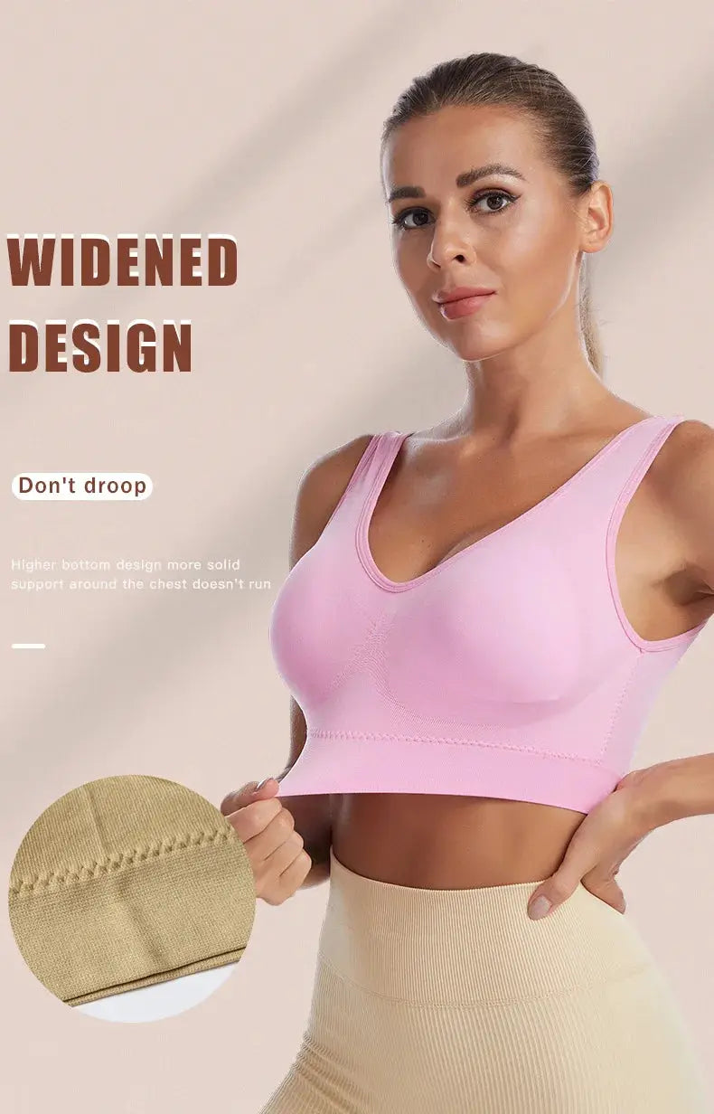 Simples Market S-7XL Plus Size seamless wireless bra in pink with wide-band support