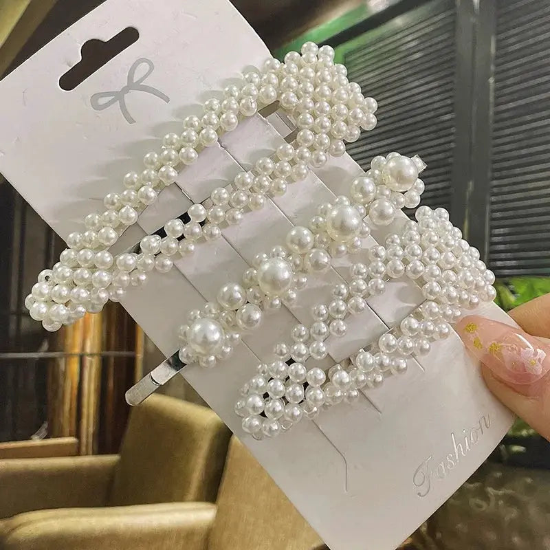 Korean Inspired Luxe Pearl Hair Clips With Geometric Alloy And Plastic Pins For Women Secure Fashion Accessory