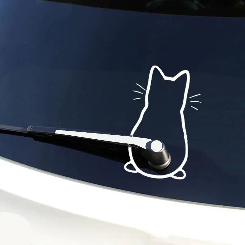 Car rear-window sticker decal with a white line-art cat, Simples Market