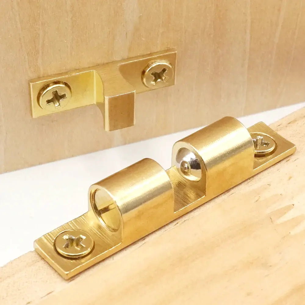 Solid brass cabinet door catch set (2 pieces) with adjustable spring-ball latch and screws