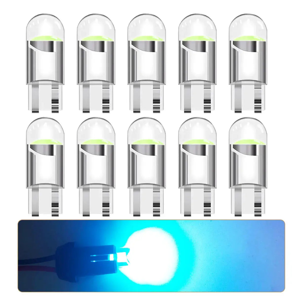 Simples Market 10x 360° COB T10 W5W LED bulbs for 12V cars; white/blue/red/ice blue; rearview mirror reverse light