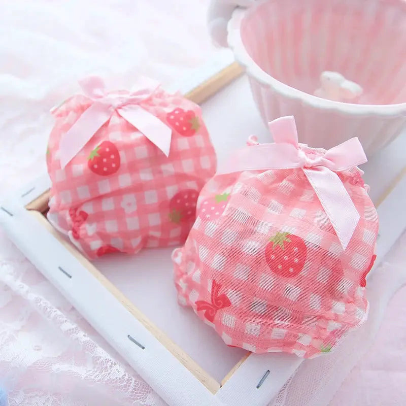 Panties by Simples Market: pink strawberry-print gingham with bow accents (2-pack)