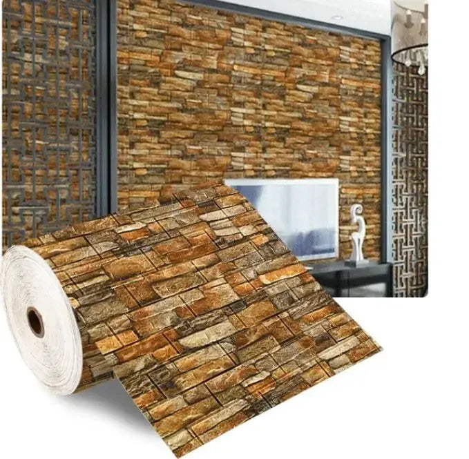 3D self-adhesive brown brick wallpaper roll, Simples Market, waterproof wall decor for living rooms.