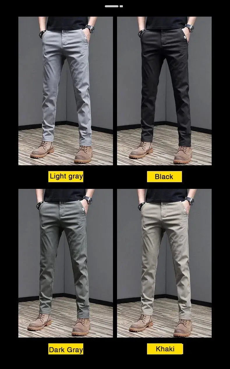 Simples Market men's slim-fit stretch casual pants in light gray, black, dark gray, and khaki (4 colors)