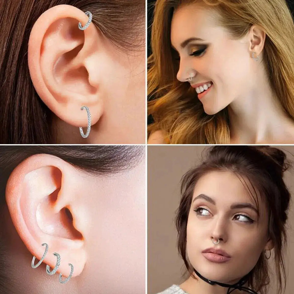 Stainless Steel Hinged Segment Hoop With CZ Stones Nose Ring Nipple Ear Cartilage Tragus Helix Lip Piercing Jewelry