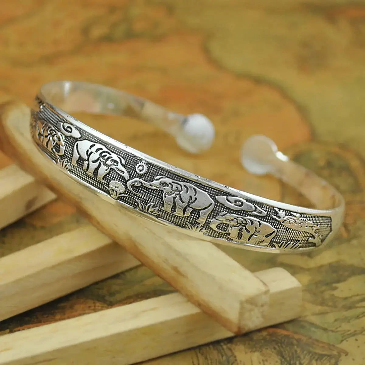 New Retro Tibetan Silver Cuff Bracelets With Carved Fish Elephant And Flower Motifs Vintage Gypsy Jewelry For Women