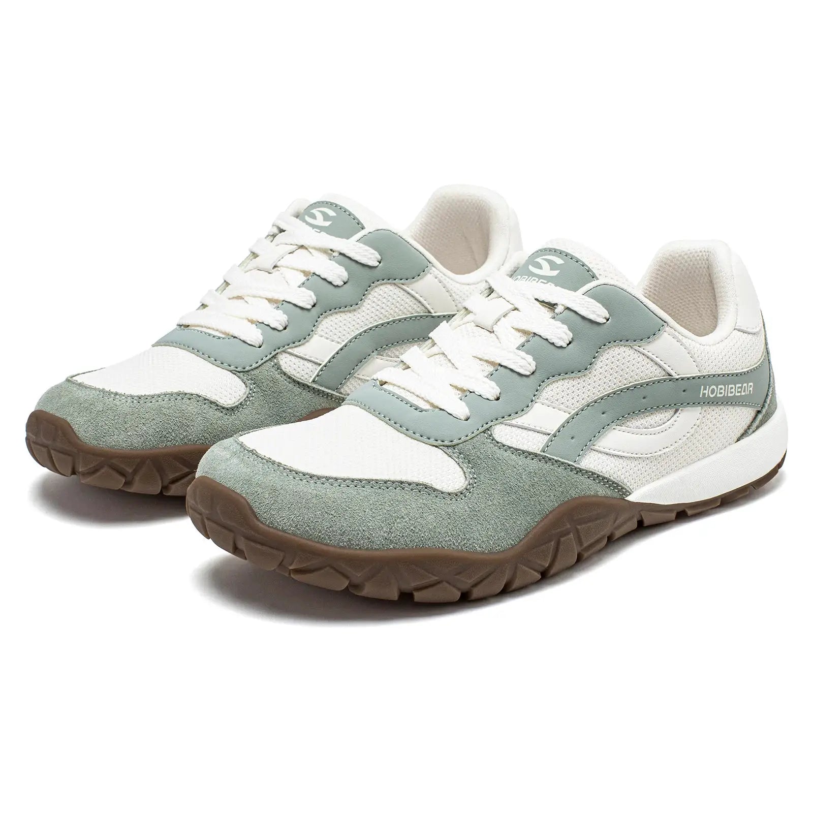 HOBIBEAR unisex wide-width sneakers in white/gray with suede overlays and gum sole; pair