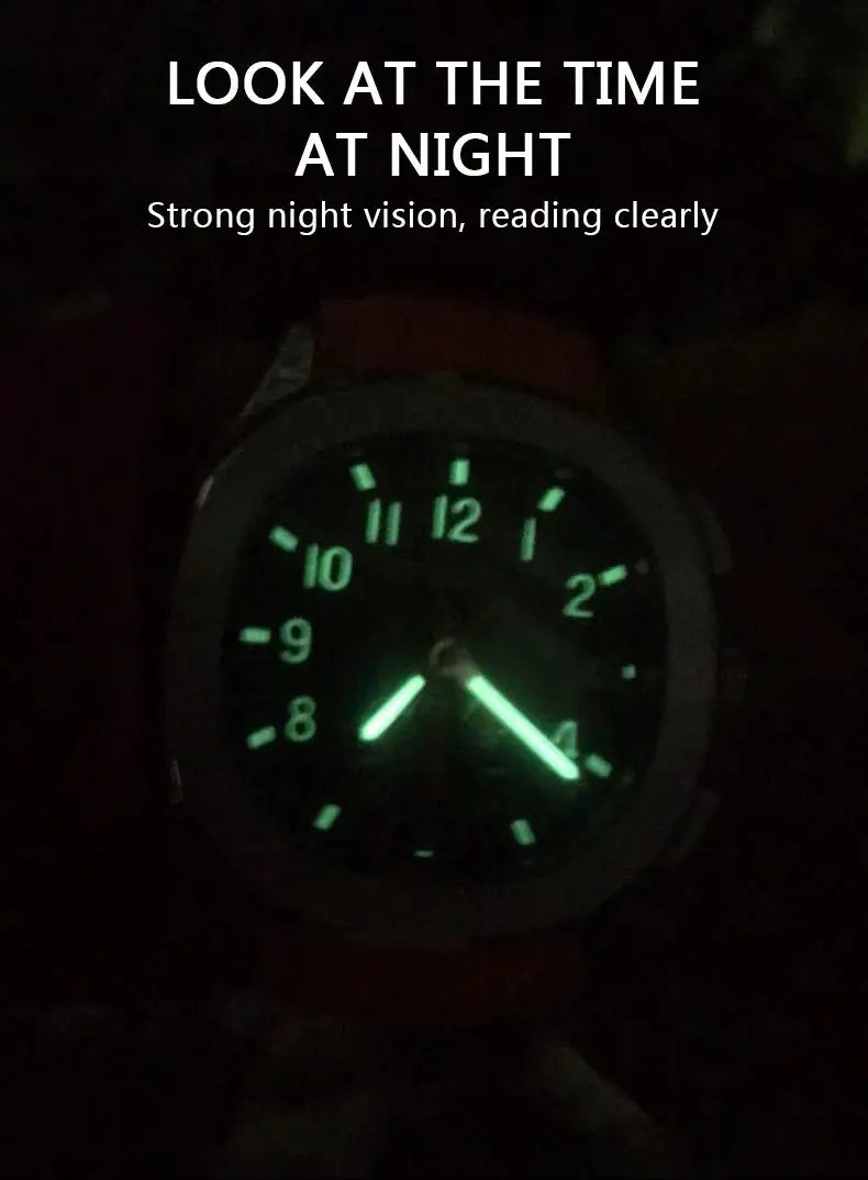 Specht & Söhne New Classic 5167 men's watch with orange strap, black dial, green luminous hands