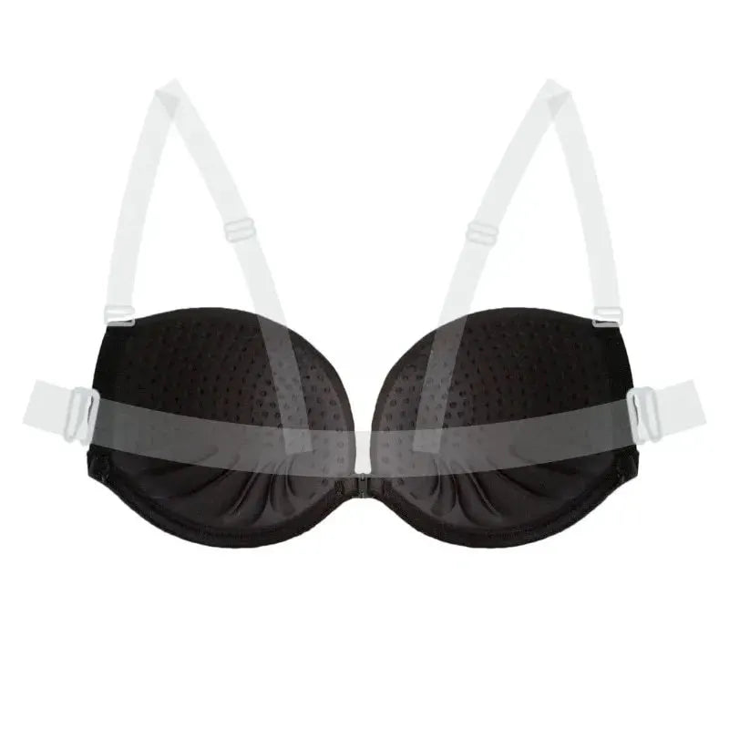 Multiway Backless Push-Up Bra in black with removable transparent straps