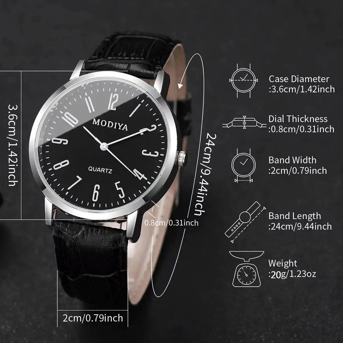 3 Piece Set Fashion Mens Business Wristwatches With Arabic Dial Leather Strap Quartz Box Not Included
