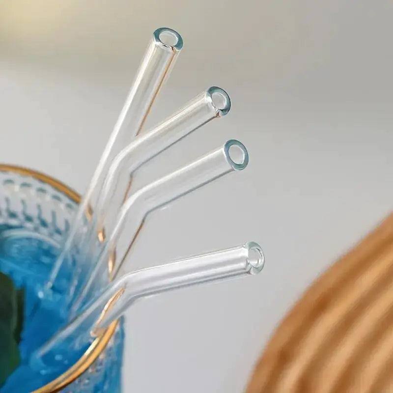Heat Resistant Glass Straws Set Of Five With Brush Reusable Washable
