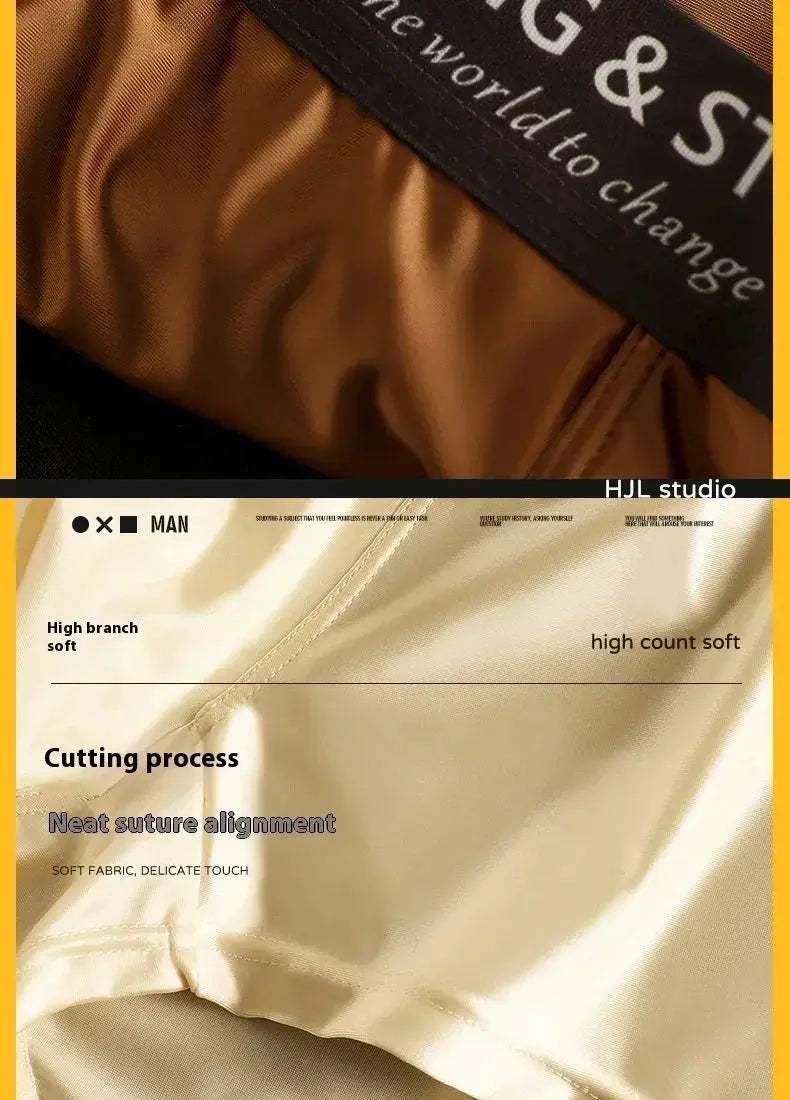 Men's satin-like boxers underwear, brown and beige fabrics, 2-piece set