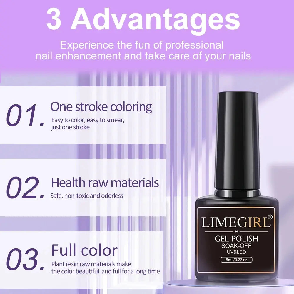 Limegirl gel nail polish bottle by Simples Market, 60-color UV/LED soak-off gel set