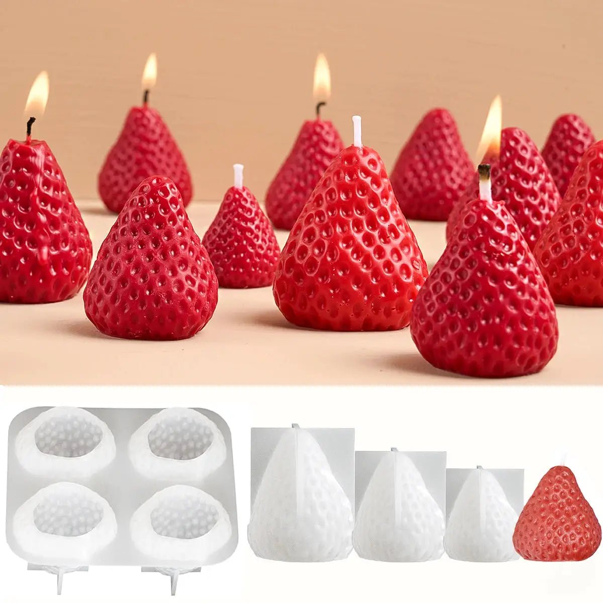 3D Strawberry Aromatherapy Candle Silicone Mold DIY Handmade Romantic Scented For Valentines Day Party Home Decor Gift - Simples Market