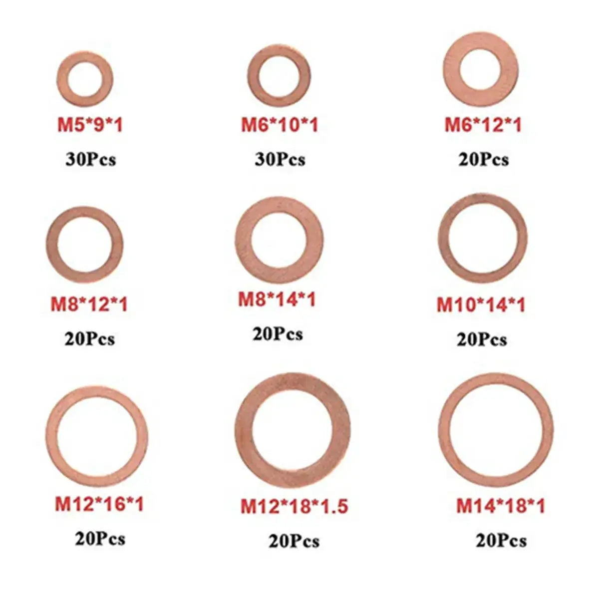 Copper Washer Gasket Nut and Bolt Set With Flat Ring Seals Assortment Kit in Box M8 M10 M12 M14 for Sump Plugs