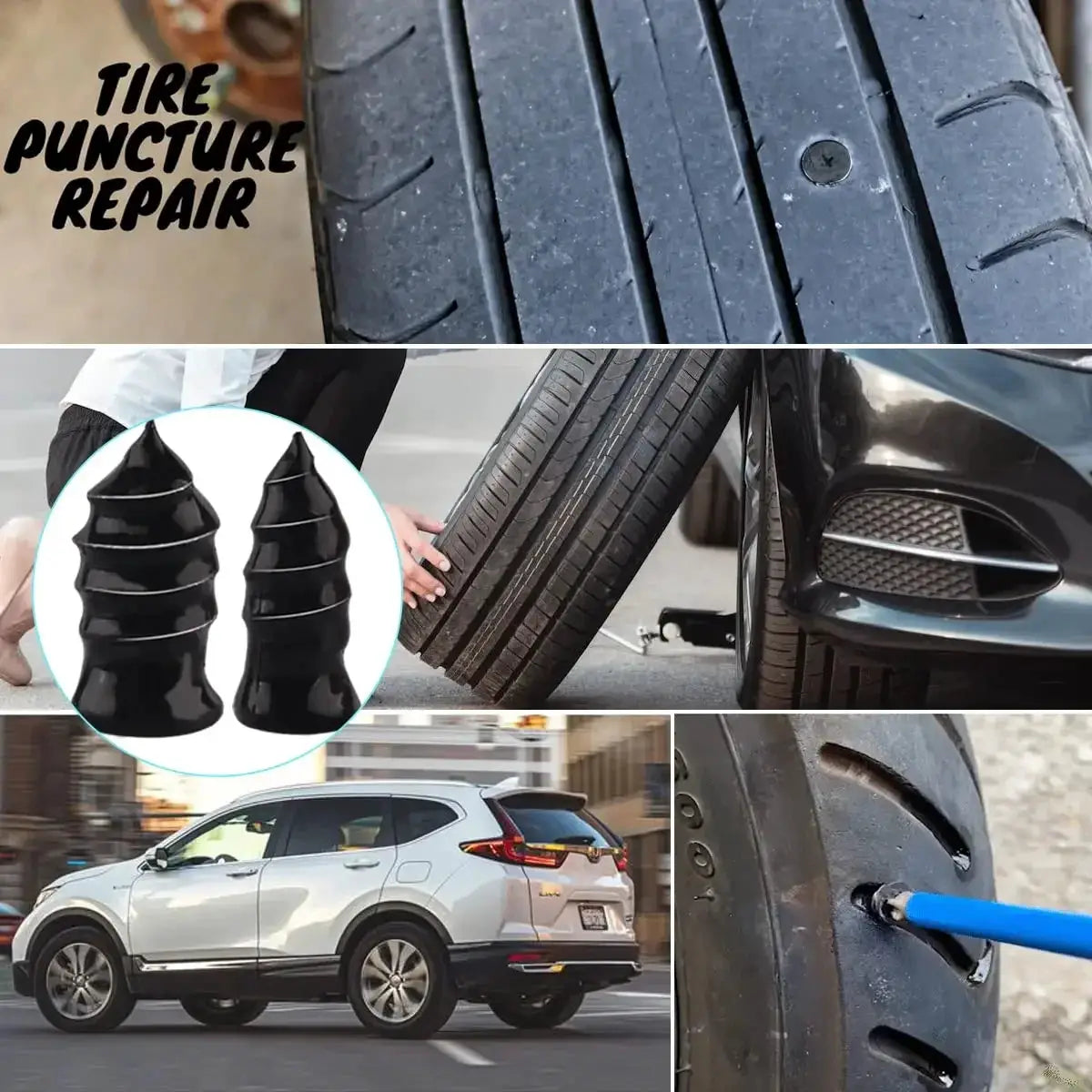 Simples Market tire puncture repair kit with 2 black rubber plugs for car/truck tires
