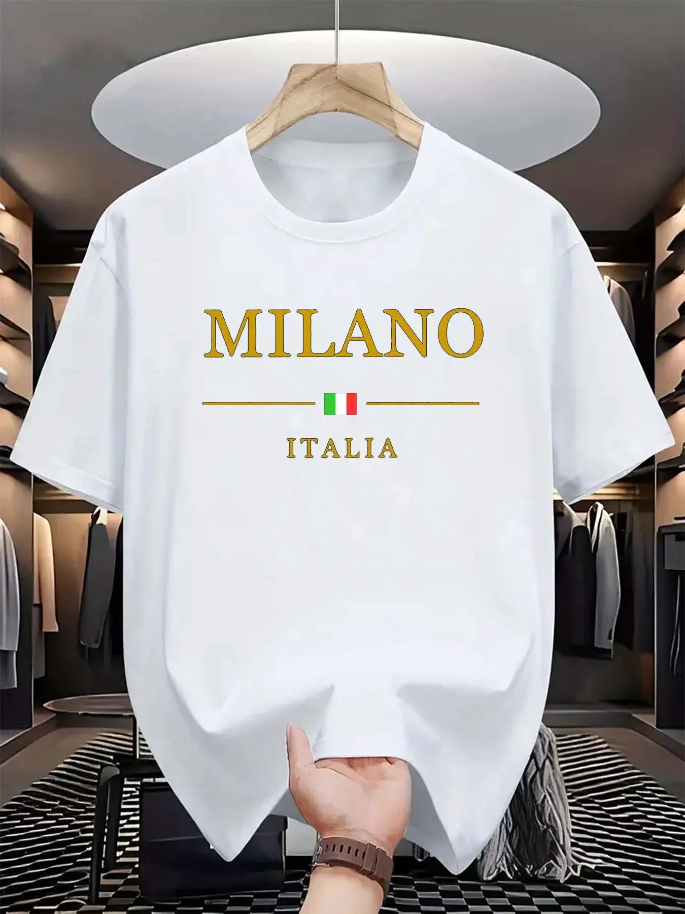 Mens Summer 100 Percent Cotton Casual Loose Fit Plus Size Milano Italia Pattern Printed Round Neck Short Sleeve T Shirt